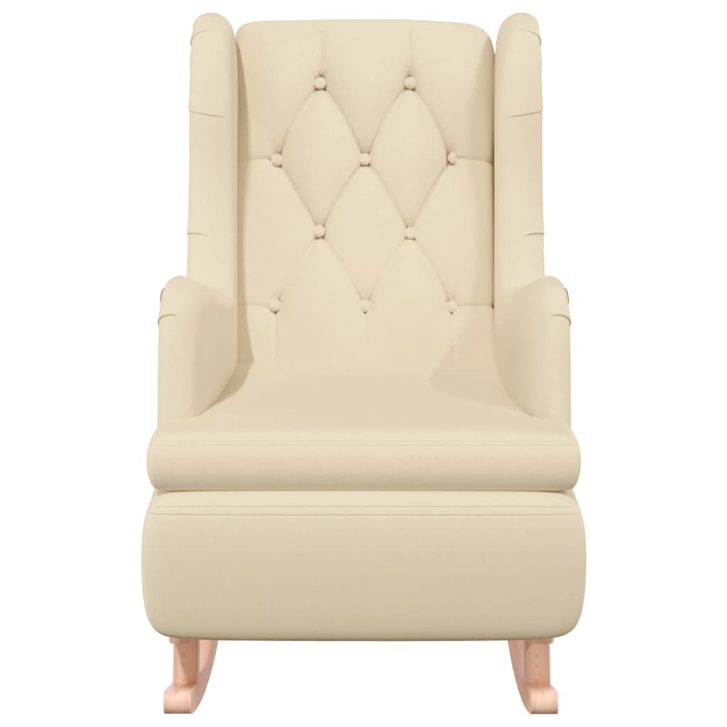 Poltrona Gambe a Dondolo in Legno di Hevea Crema in Tessuto | homemem39