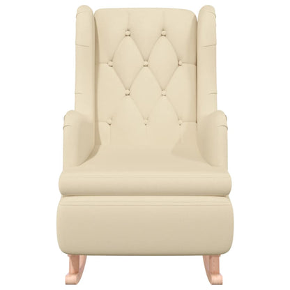 Poltrona Gambe a Dondolo in Legno di Hevea Crema in Tessuto | homemem39
