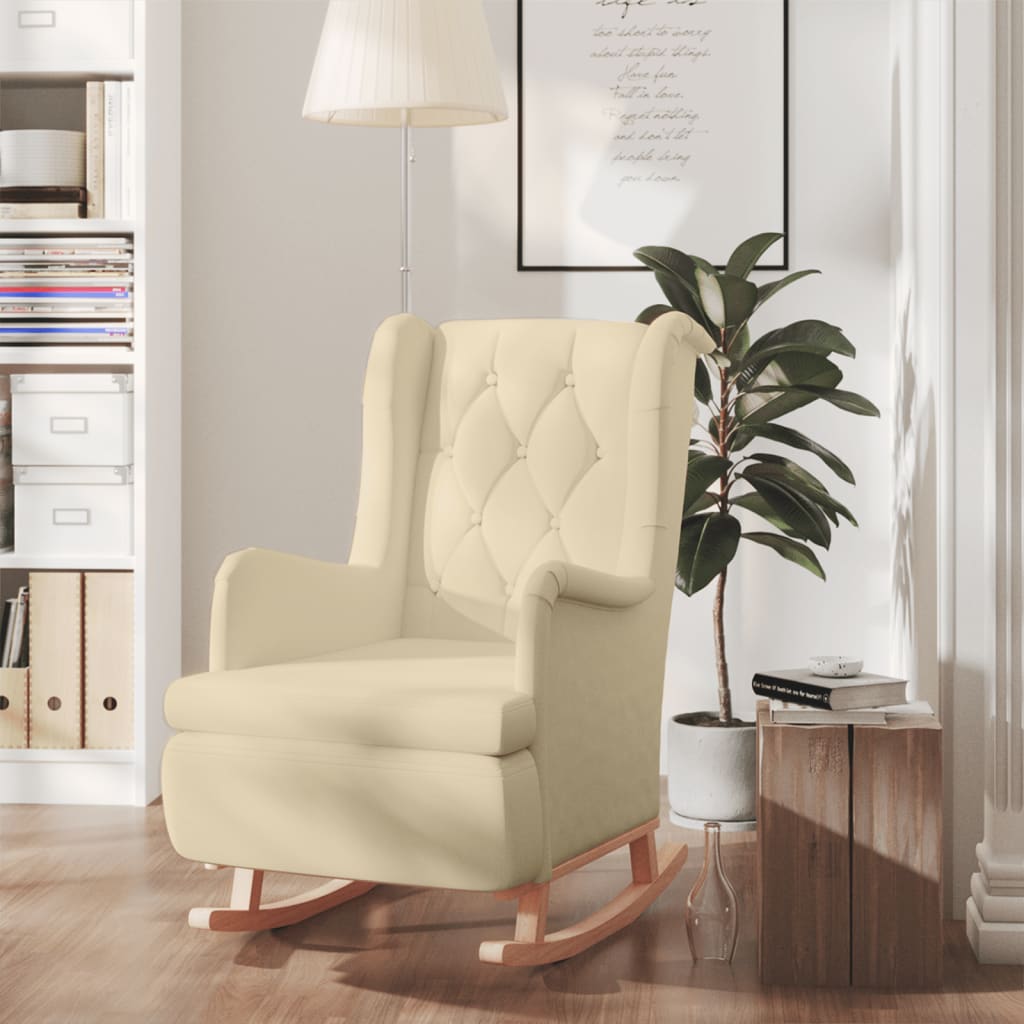 Poltrona Gambe a Dondolo in Legno di Hevea Crema in Tessuto | homemem39
