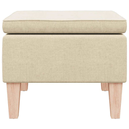 Poggiapiedi con Gambe in Legno Crema in Tessuto