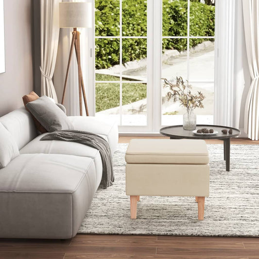 Poggiapiedi con Gambe in Legno Crema in Tessuto - homemem39