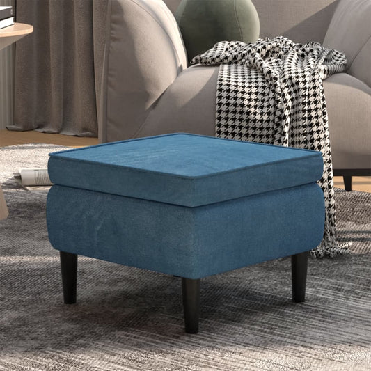 Poggiapiedi con Gambe in Legno Blu in Velluto - homemem39