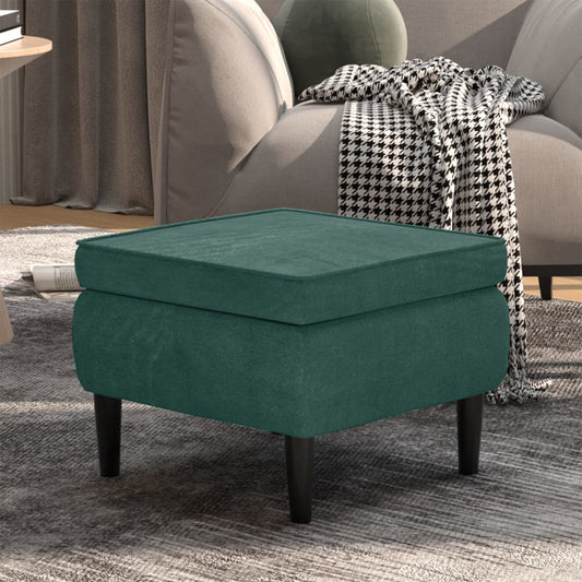 Poggiapiedi con Gambe in Legno Verde Scuro in Velluto - homemem39