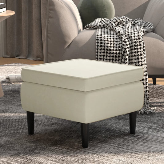 Poggiapiedi con Gambe in Legno Crema in Velluto - homemem39