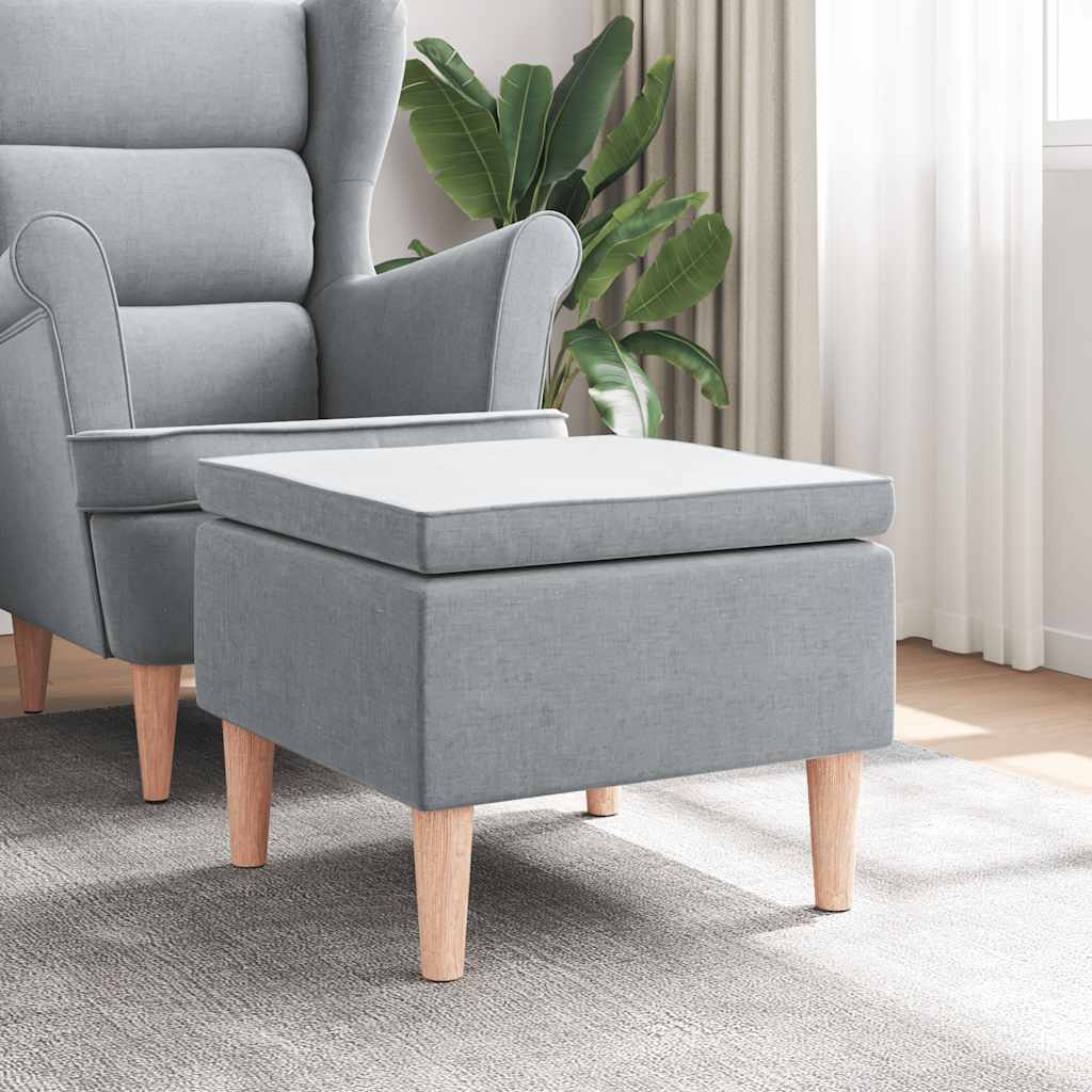Footstool with Light Gray Wooden Legs in Fabric