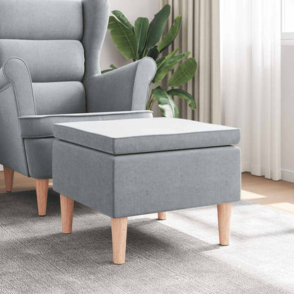 Footstool with Light Gray Wooden Legs in Fabric