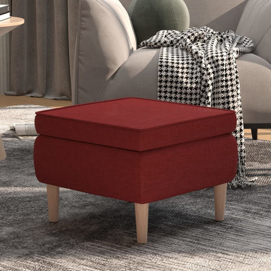 Poggiapiedi con Gambe in Legno Rosso Vino in Tessuto - homemem39
