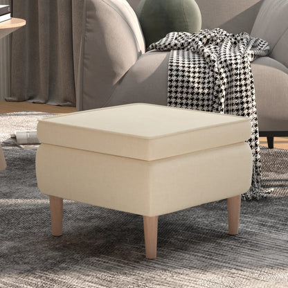 Poggiapiedi con Gambe in Legno Crema in Tessuto - homemem39