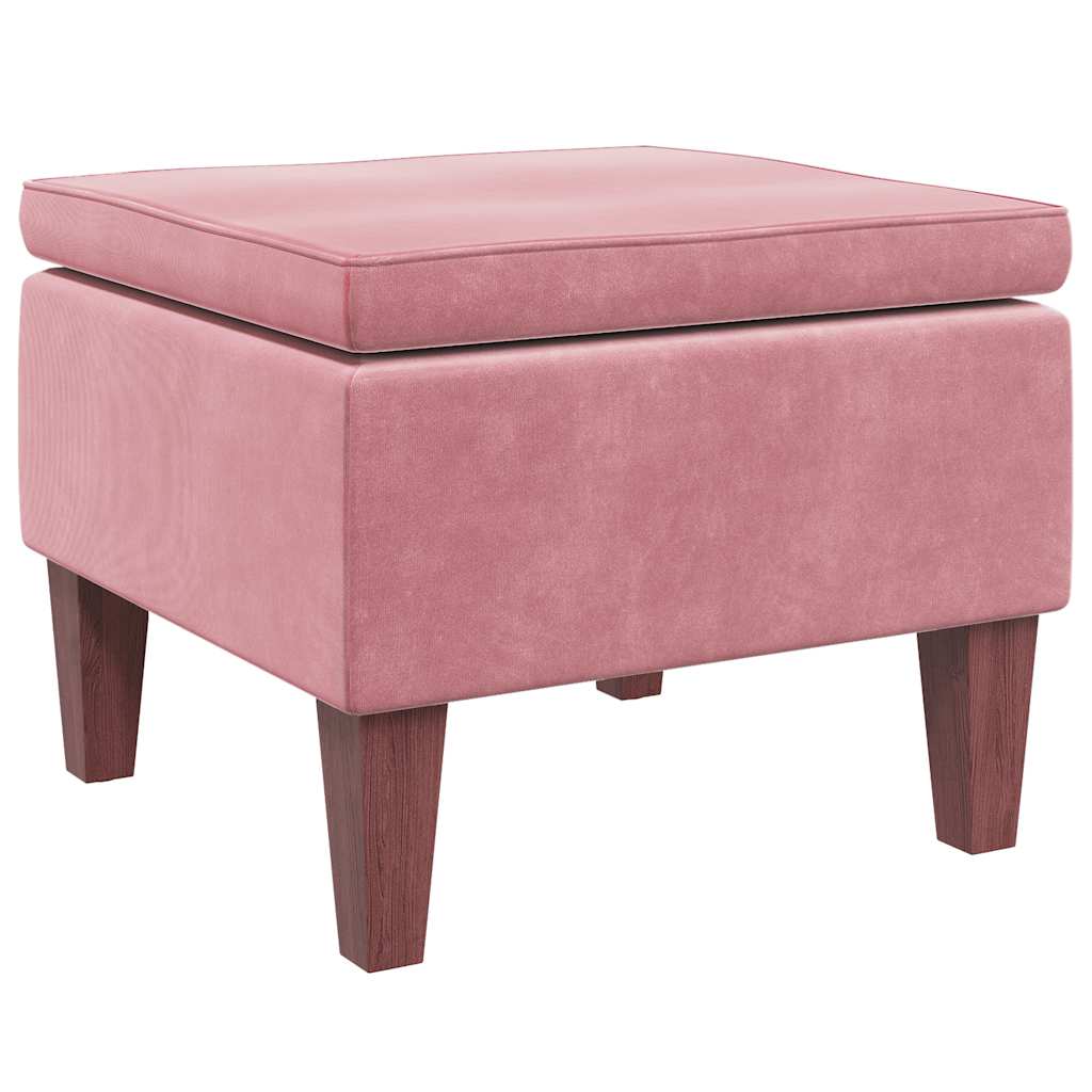 Footstool with Pink Velvet Wooden Legs