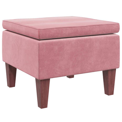 Footstool with Pink Velvet Wooden Legs