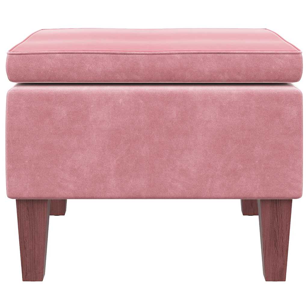 Footstool with Pink Velvet Wooden Legs