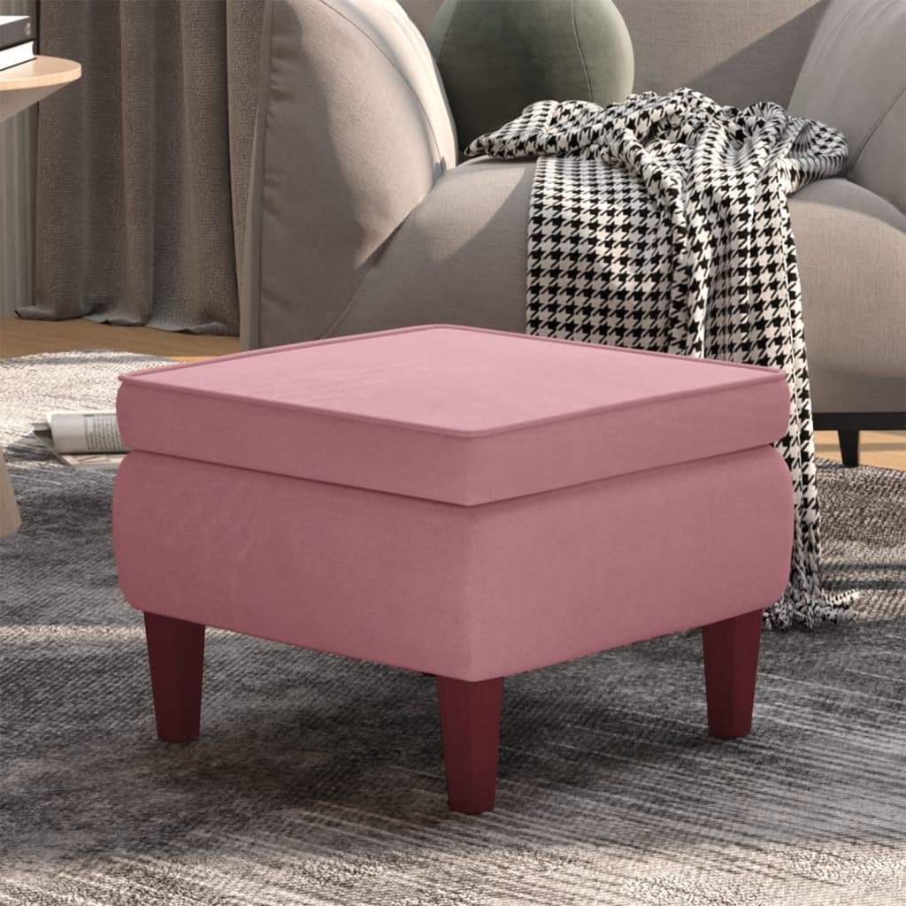 Footstool with Pink Velvet Wooden Legs