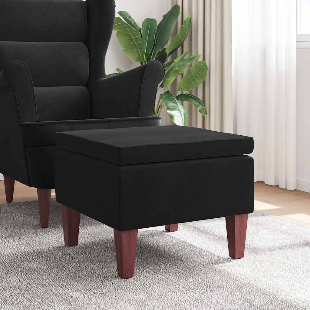 Footstool with Black Velvet Wooden Legs