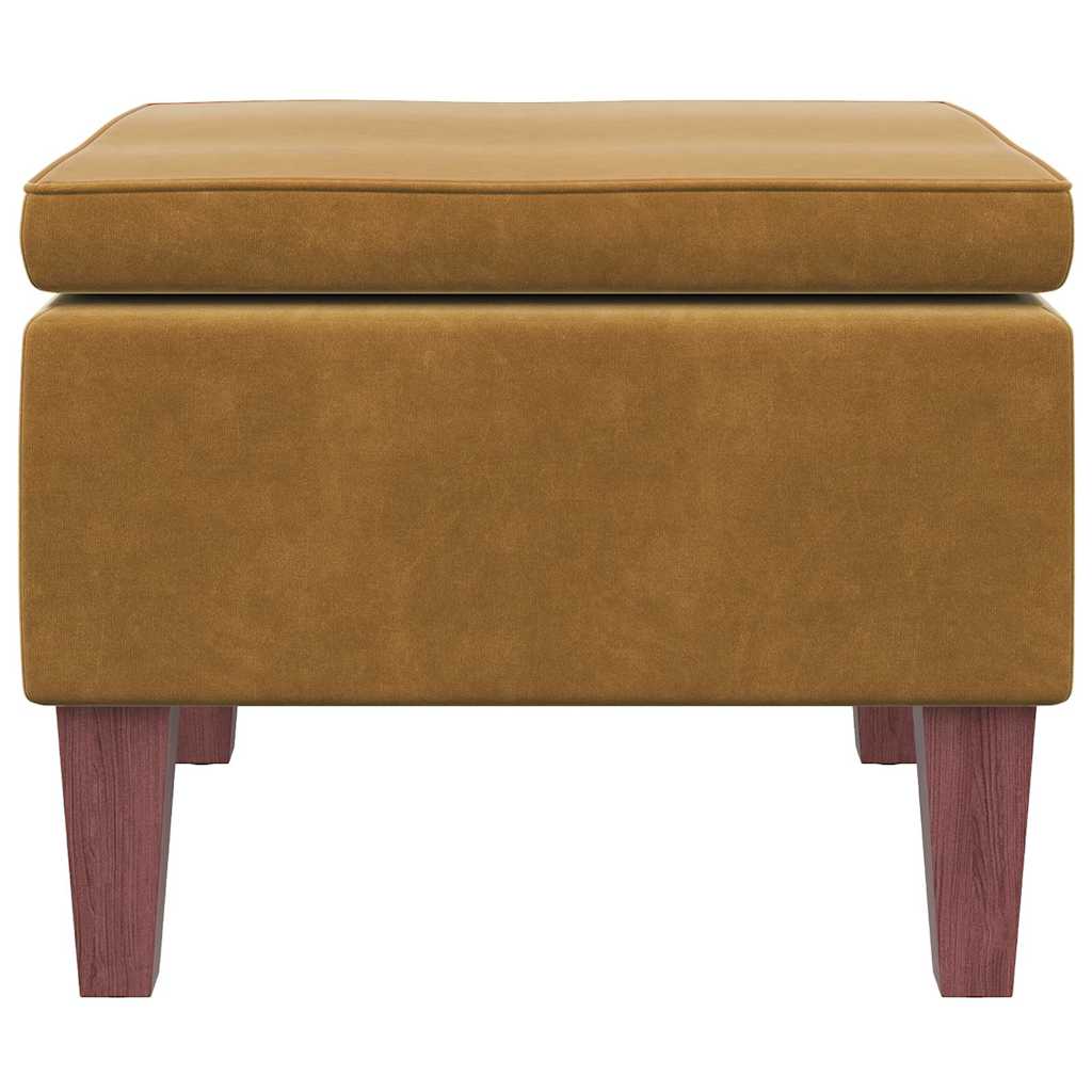 Footstool with Brown Wooden Legs in Velvet