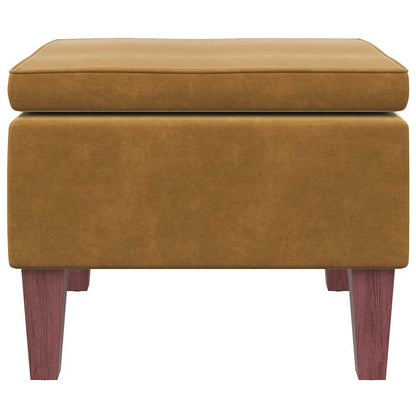 Footstool with Brown Wooden Legs in Velvet
