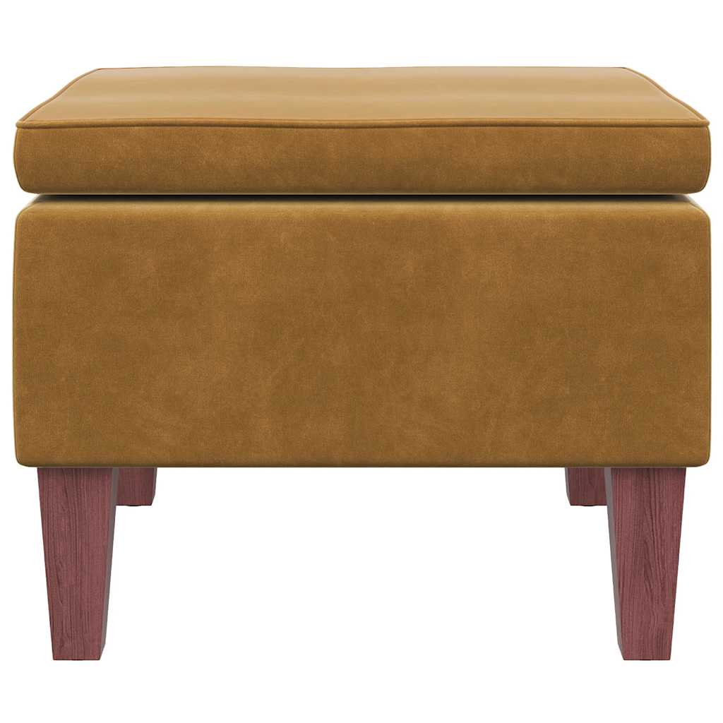 Footstool with Brown Wooden Legs in Velvet