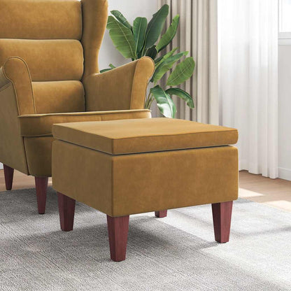 Footstool with Brown Wooden Legs in Velvet