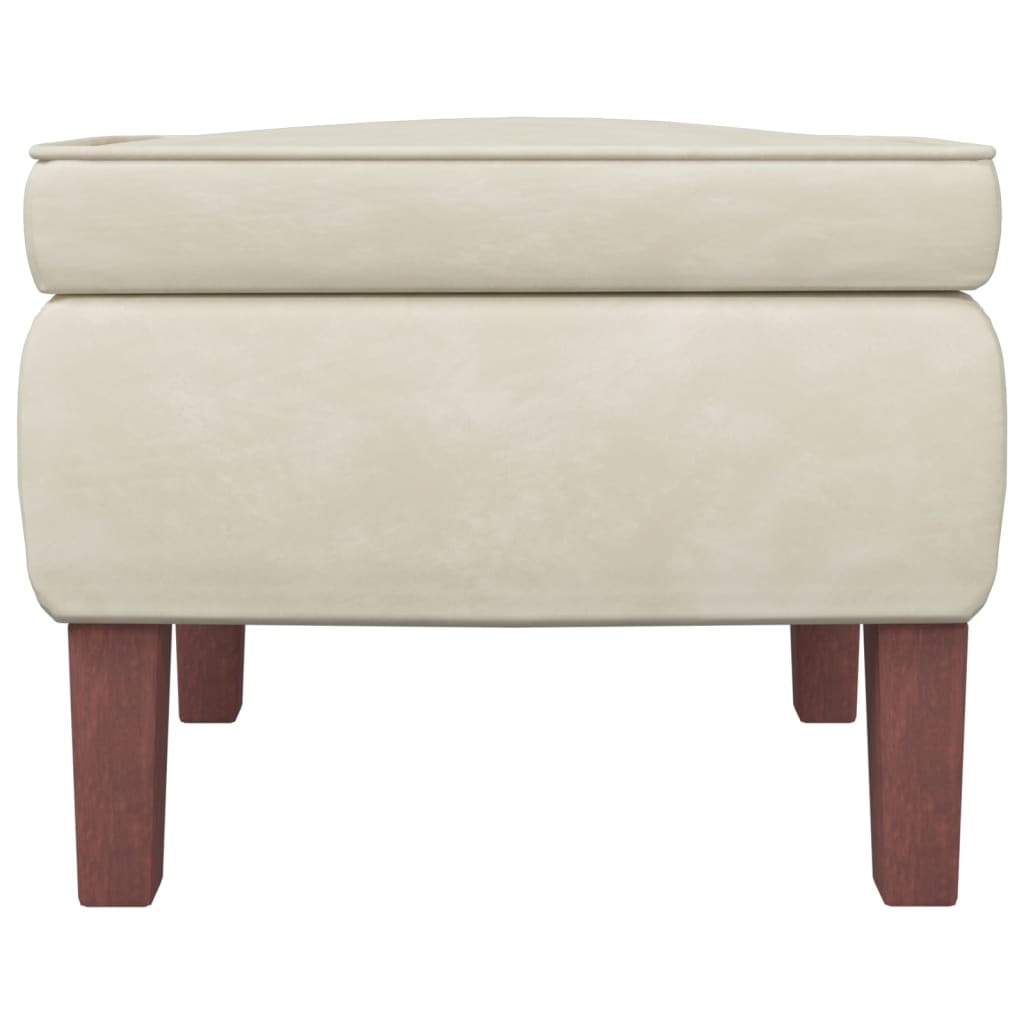 Poggiapiedi con Gambe in Legno Crema in Velluto - homemem39