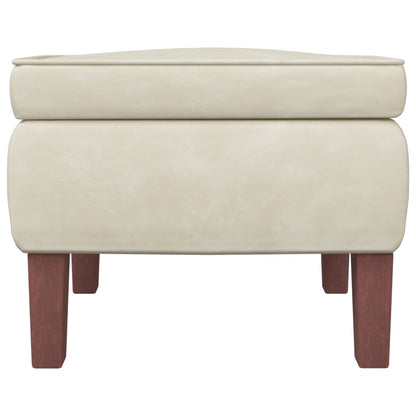 Poggiapiedi con Gambe in Legno Crema in Velluto - homemem39