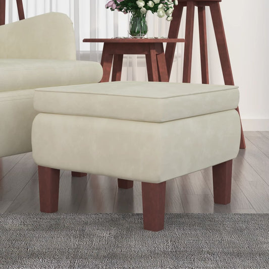 Poggiapiedi con Gambe in Legno Crema in Velluto - homemem39