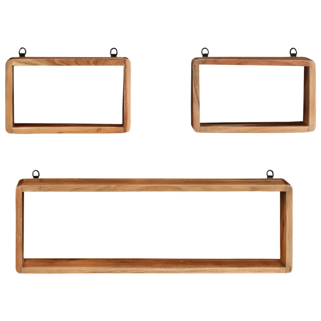 Set Mensole Cubiche da Parete 3 pz in Legno Massello di Acacia | homemem39