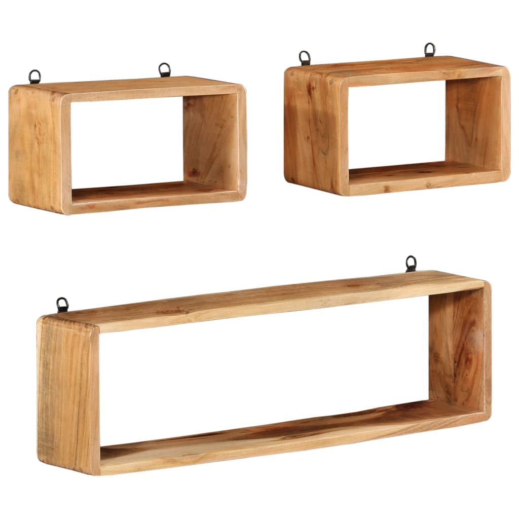 Set Mensole Cubiche da Parete 3 pz in Legno Massello di Acacia | homemem39