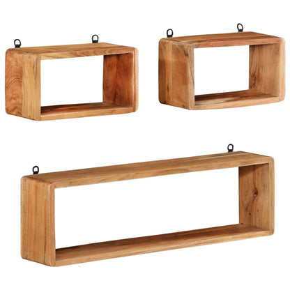 Set Mensole Cubiche da Parete 3 pz in Legno Massello di Acacia | homemem39