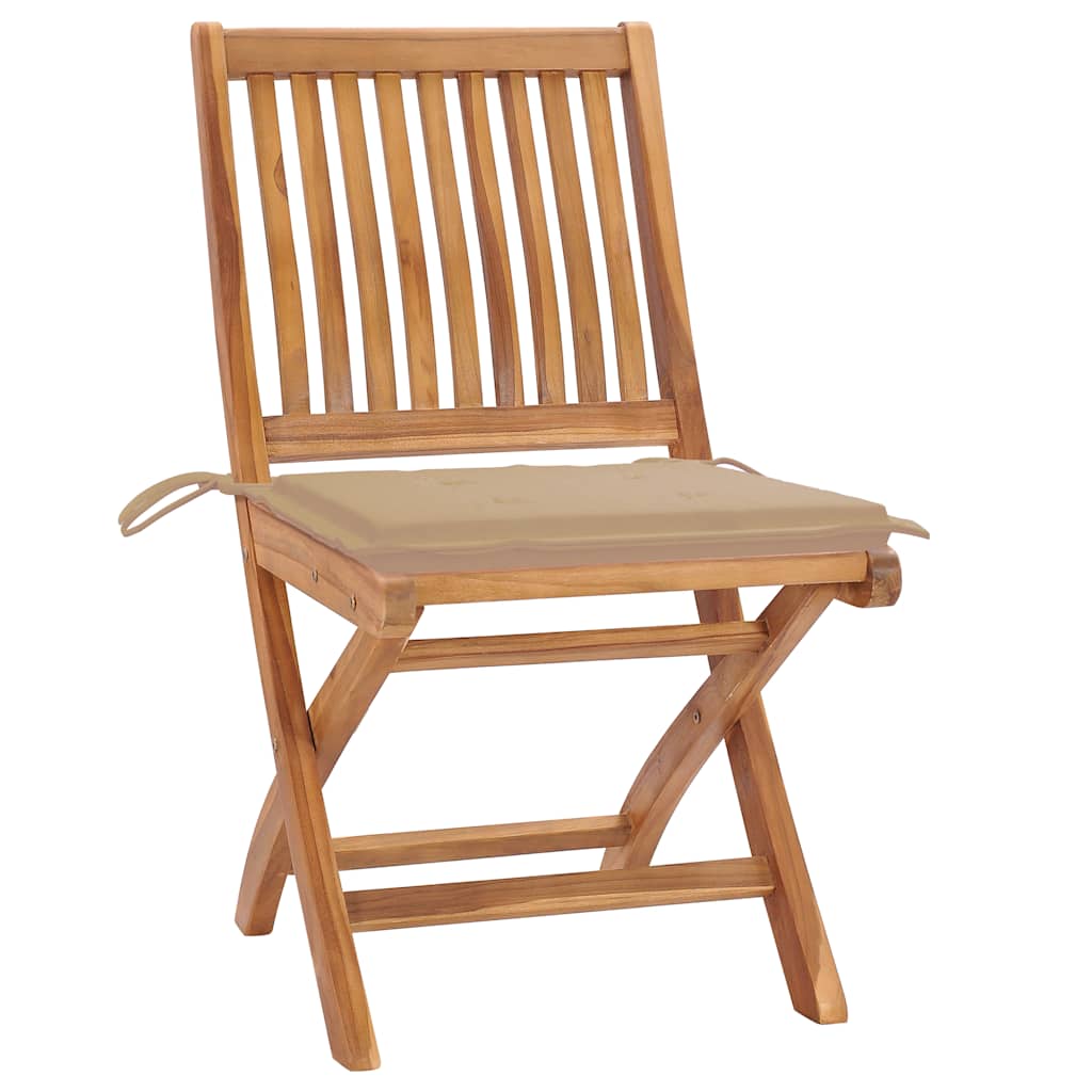 Sedie da Giardino Pieghevoli con Cuscini 4 pz Massello di Teak | homemem39