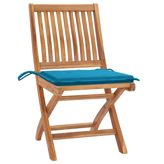 Sedie da Giardino Pieghevoli con Cuscini 4 pz Massello di Teak