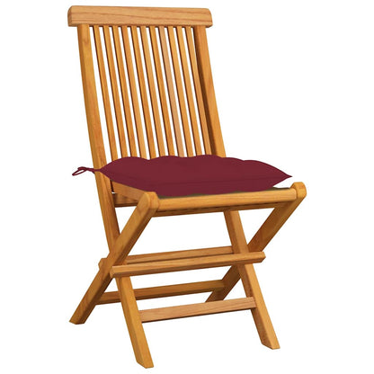 Sedie Pieghevoli con Cuscini Rosso Vino 8 pz Massello di Teak