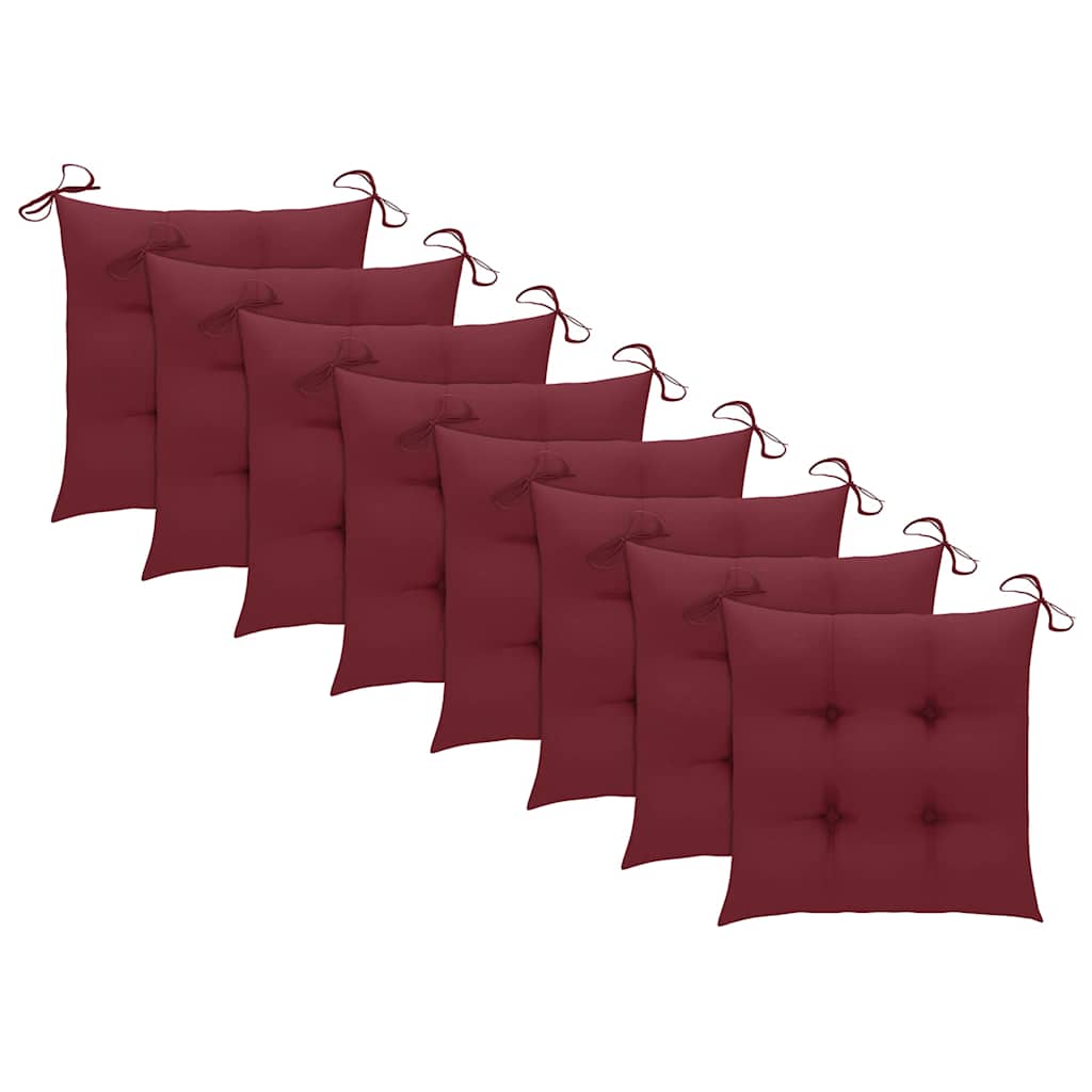 Sedie Pieghevoli con Cuscini Rosso Vino 8 pz Massello di Teak