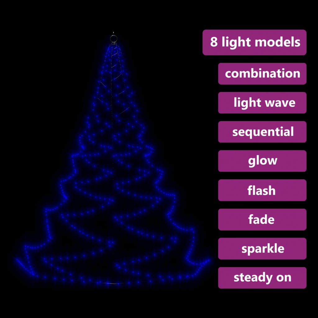 Albero da Parete con Gancio Metallico 260 LED Blu 3 m | homemem39
