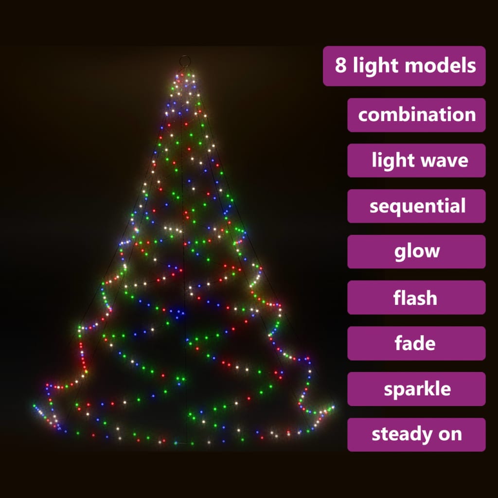 Albero da Parete con Gancio Metallico 260 LED Multicolore 3 m