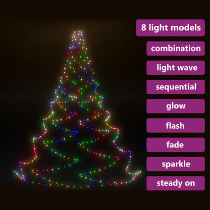 Albero da Parete con Gancio Metallico 260 LED Multicolore 3 m