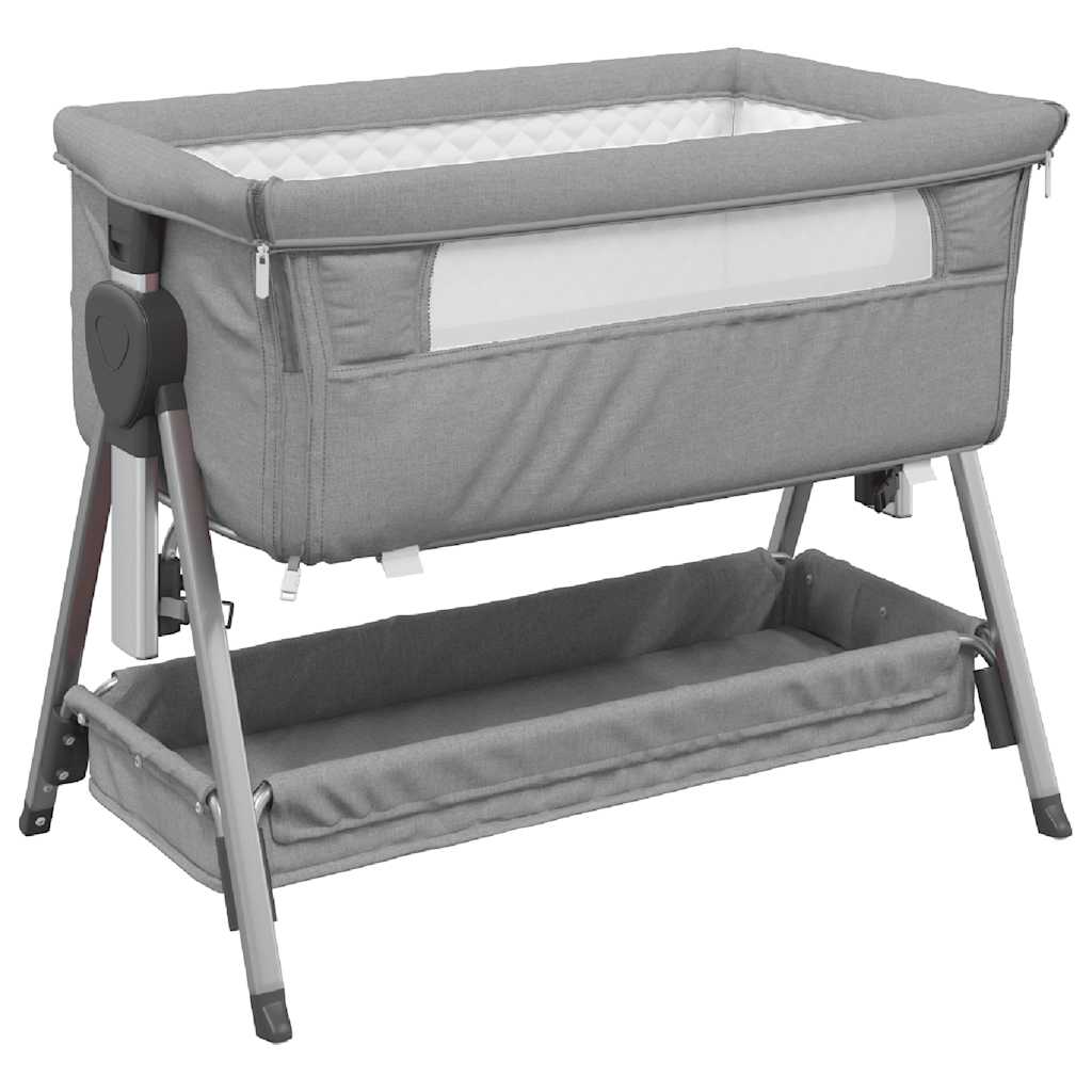 Lettino per Bambini con Materasso Grigio Chiaro Tessuto di Lino - homemem39