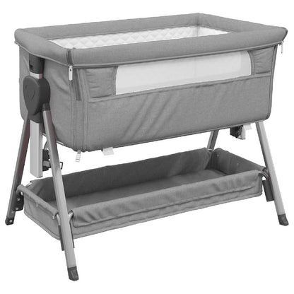 Lettino per Bambini con Materasso Grigio Chiaro Tessuto di Lino - homemem39
