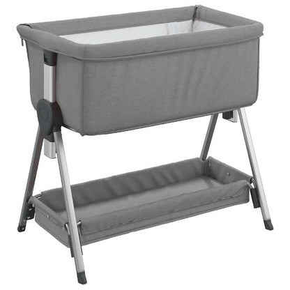Lettino per Bambini con Materasso Grigio Chiaro Tessuto di Lino - homemem39