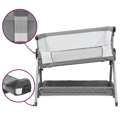 Lettino per Bambini con Materasso Grigio Chiaro Tessuto di Lino - homemem39