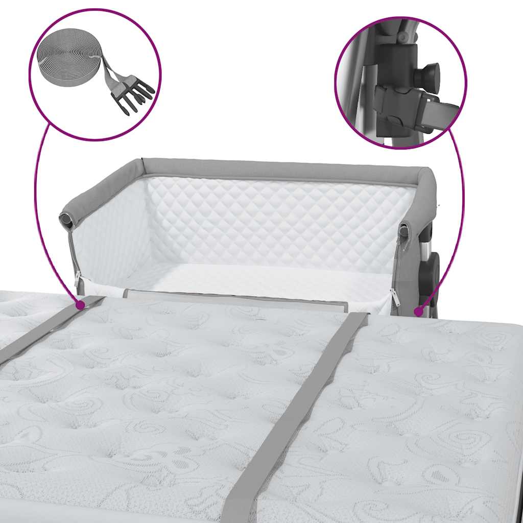 Lettino per Bambini con Materasso Grigio Chiaro Tessuto di Lino - homemem39