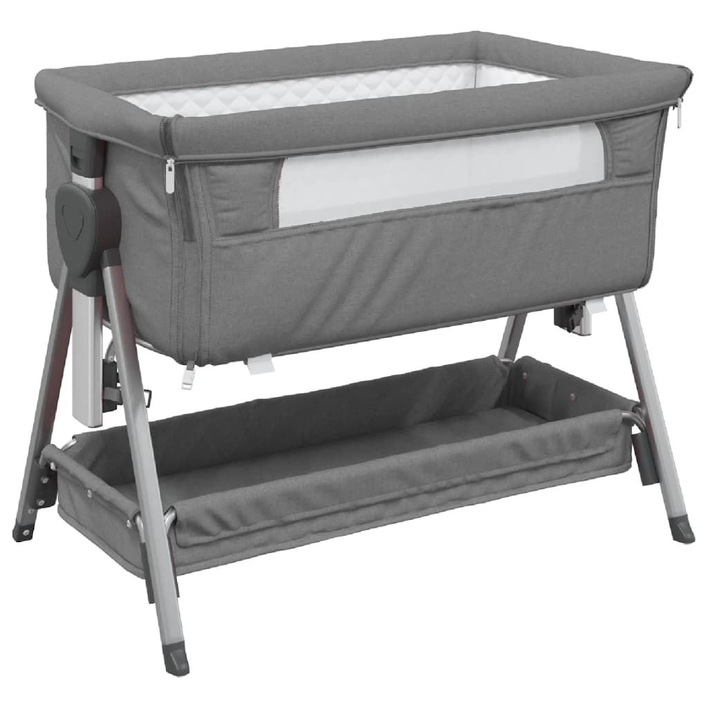 Lettino per Bambini con Materasso Grigio Scuro Tessuto di Lino - homemem39