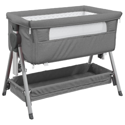 Lettino per Bambini con Materasso Grigio Scuro Tessuto di Lino - homemem39