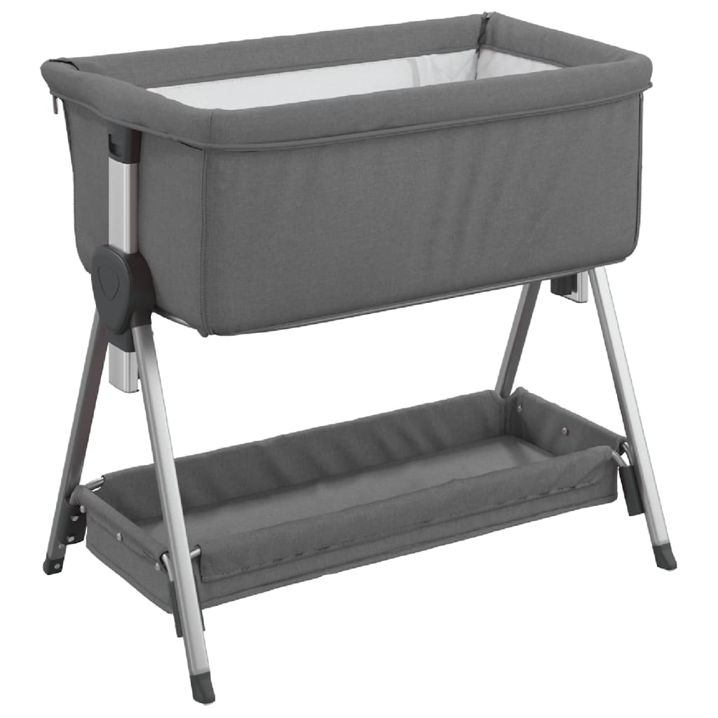 Lettino per Bambini con Materasso Grigio Scuro Tessuto di Lino - homemem39