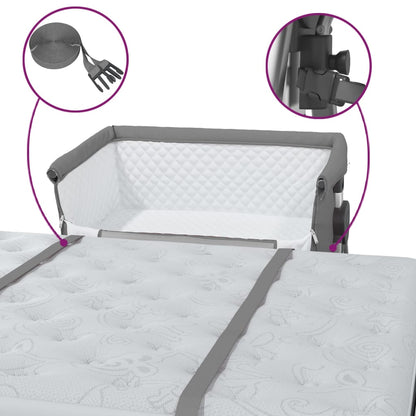 Lettino per Bambini con Materasso Grigio Scuro Tessuto di Lino - homemem39