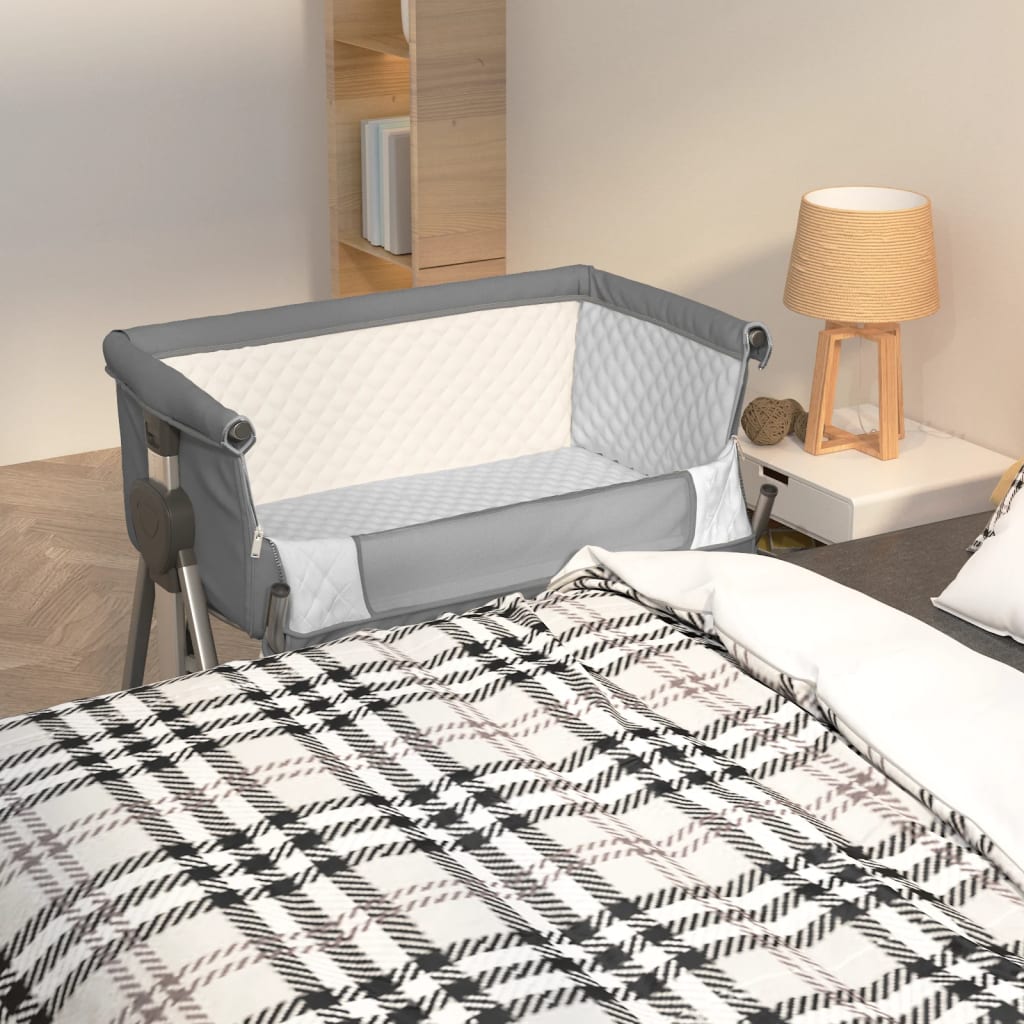 Lettino per Bambini con Materasso Grigio Scuro Tessuto di Lino - homemem39