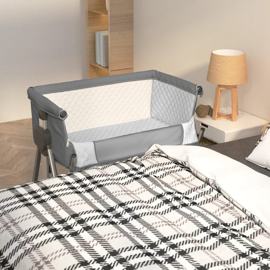 Lettino per Bambini con Materasso Grigio Scuro Tessuto di Lino - homemem39