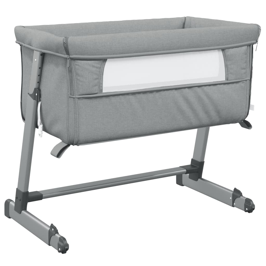 Lettino per Bambini con Materasso Grigio Chiaro Tessuto di Lino - homemem39