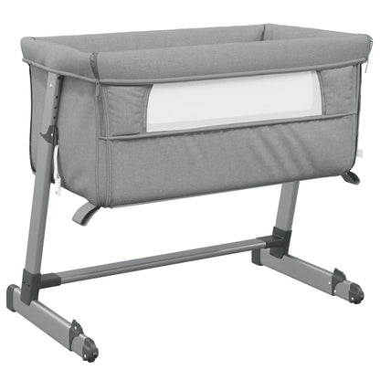Lettino per Bambini con Materasso Grigio Chiaro Tessuto di Lino - homemem39