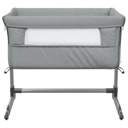 Lettino per Bambini con Materasso Grigio Chiaro Tessuto di Lino - homemem39