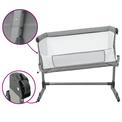 Lettino per Bambini con Materasso Grigio Chiaro Tessuto di Lino - homemem39