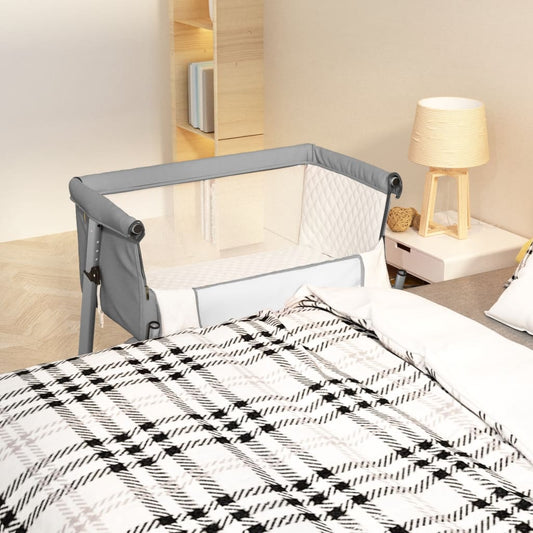 Lettino per Bambini con Materasso Grigio Chiaro Tessuto di Lino - homemem39